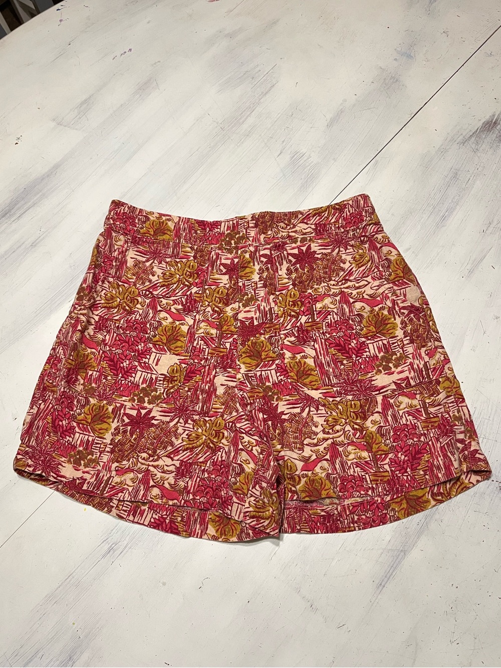 Joie Linen Blend Tropical Resort Pull On Shorts Sz M Beach Coastal Summer